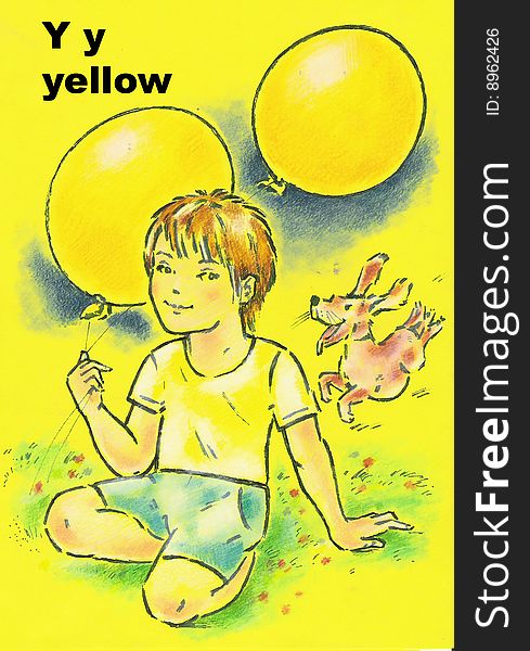 Alphabet for children - y . yellow - pastel drawing