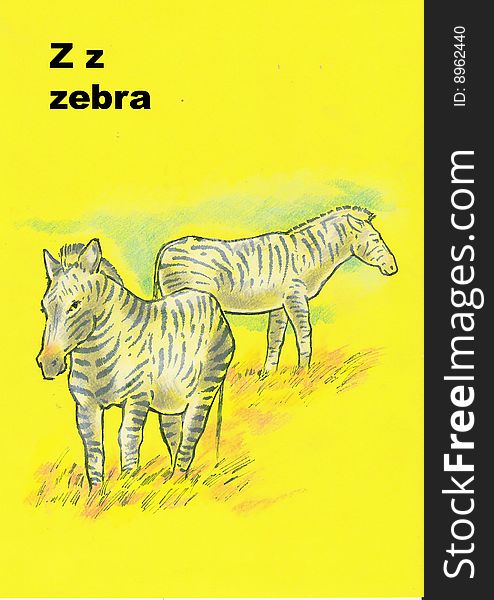 Alphabet for children - letter z - zebra pastel drawing