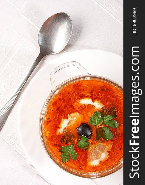 Delicious Red Soup With Spoon