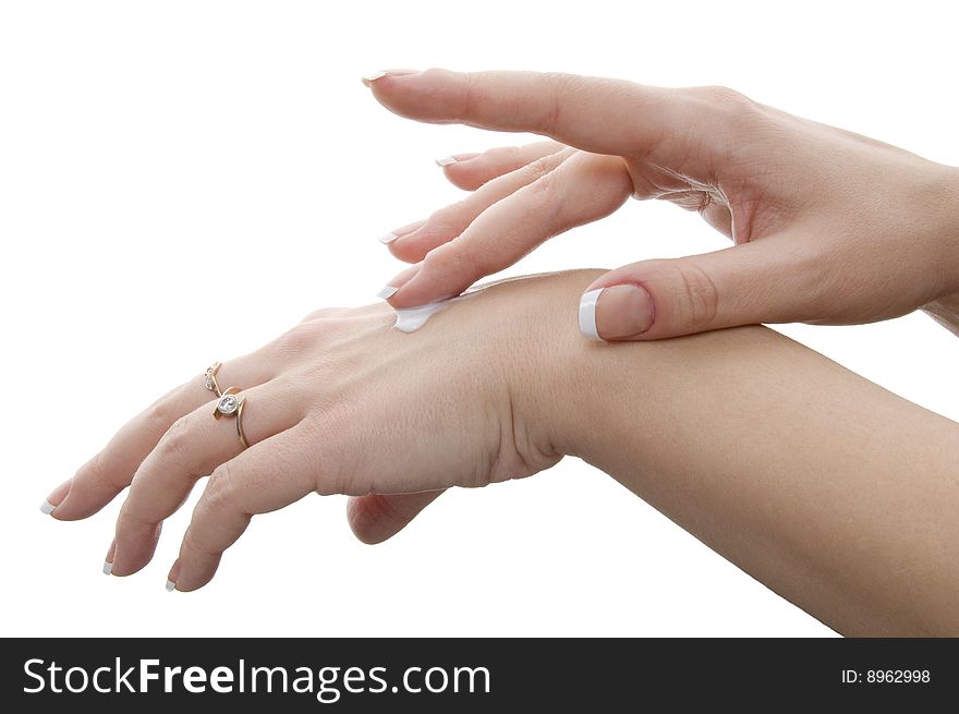 Woman's hand isolated in white