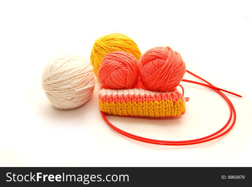 Set for knitting on a white background