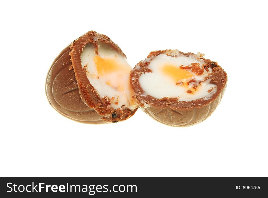 Chocolate and cream egg isolated on white. Chocolate and cream egg isolated on white