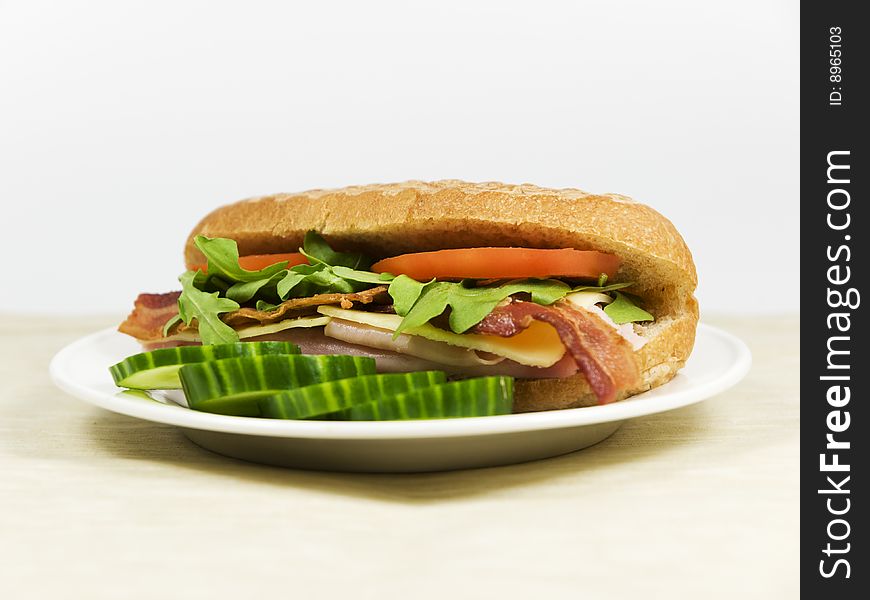 Close shot of sandwich on a plate. Close shot of sandwich on a plate