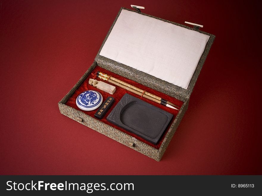 A studio shot of a chinese writing set