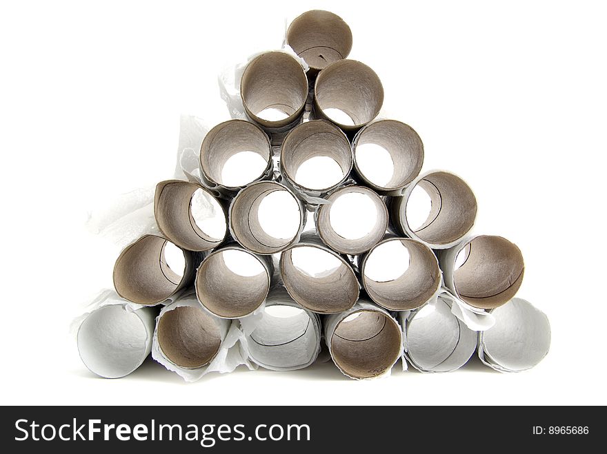 Stack of empty toilet paper rolls.  Recycling theme