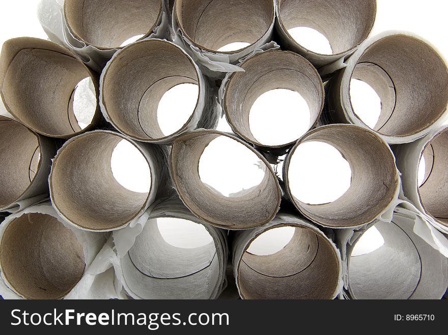 Stack of empty toilet paper rolls.  Recycling theme