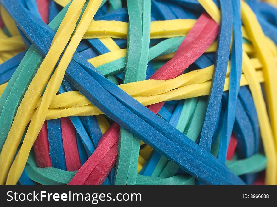 Macro of colourful rubber bands