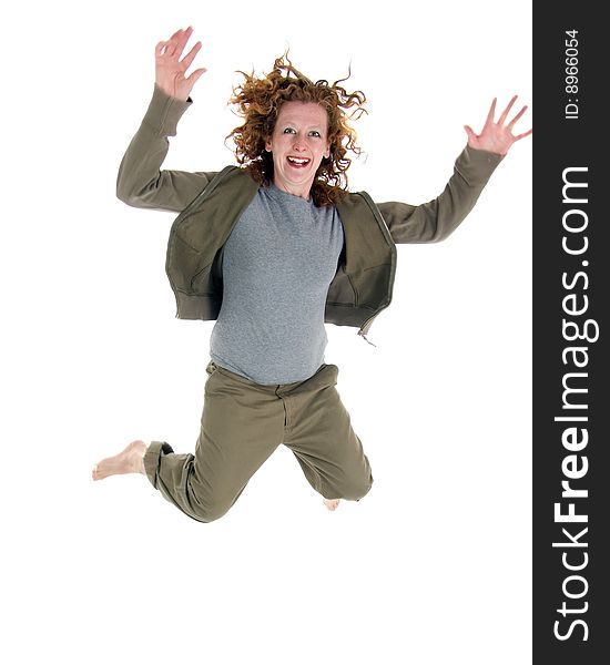 Happy Woman jumps in air. Some motion blur. Happy Woman jumps in air. Some motion blur