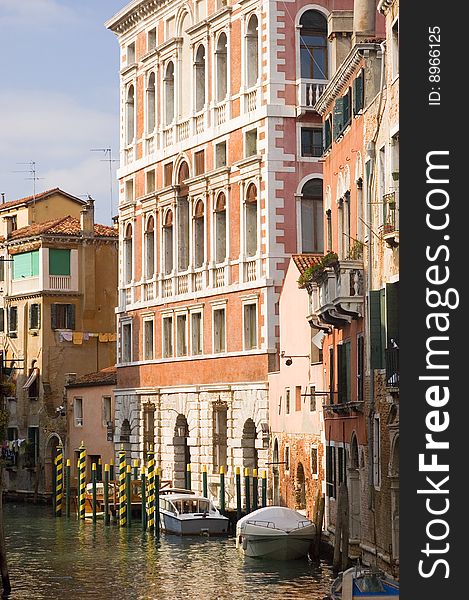 Canal in ancient Venice Italy with boats. Canal in ancient Venice Italy with boats