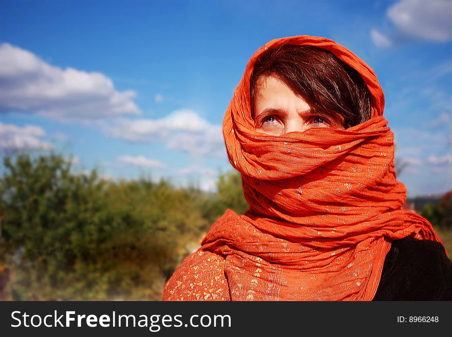 Portrait of a Lady wearing an orange Veil. Portrait of a Lady wearing an orange Veil