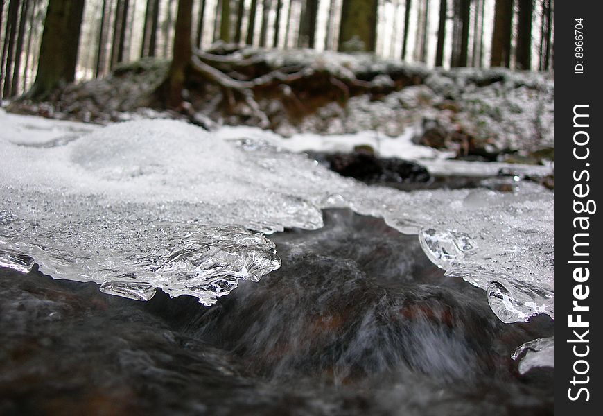 Swift brook is covered by ice in the winter. Swift brook is covered by ice in the winter