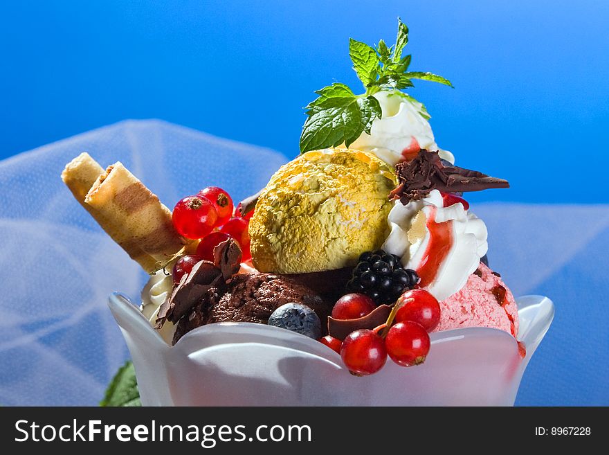 Ice cream studio with fruits and mint