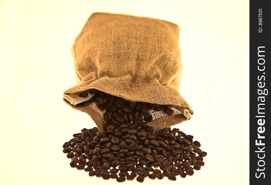 Open sack of coffee beans