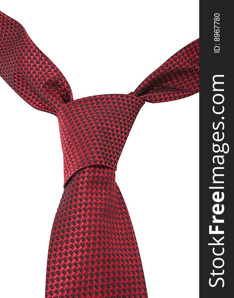 Red textile necktie isolated on white background