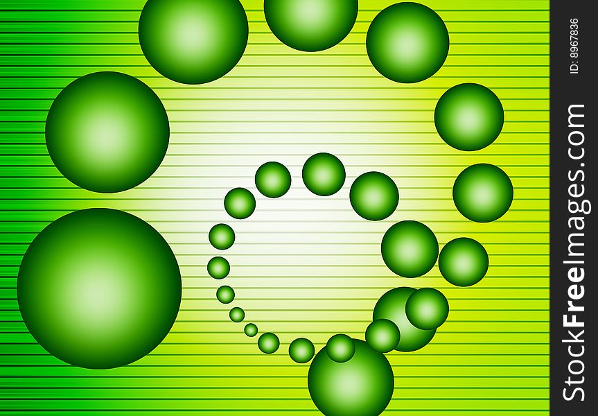 Spheres on green dynamic background. abstract illustration