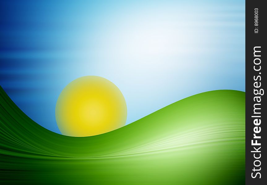 Illustration of landscape with mountain sun and sky. Illustration of landscape with mountain sun and sky