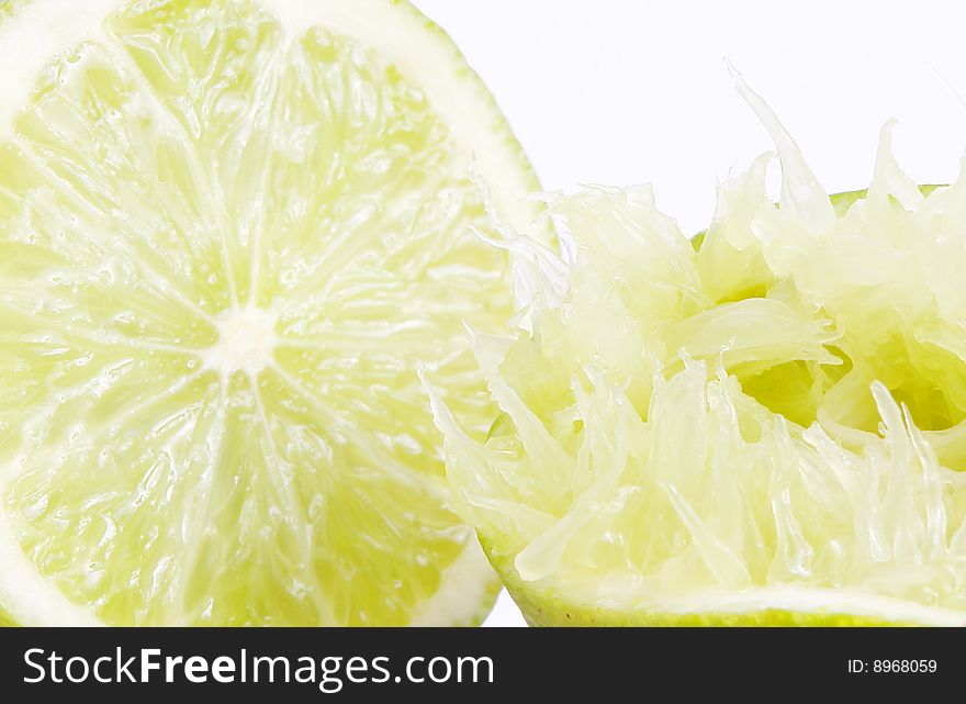 Green lemon texture on white background. isolated image