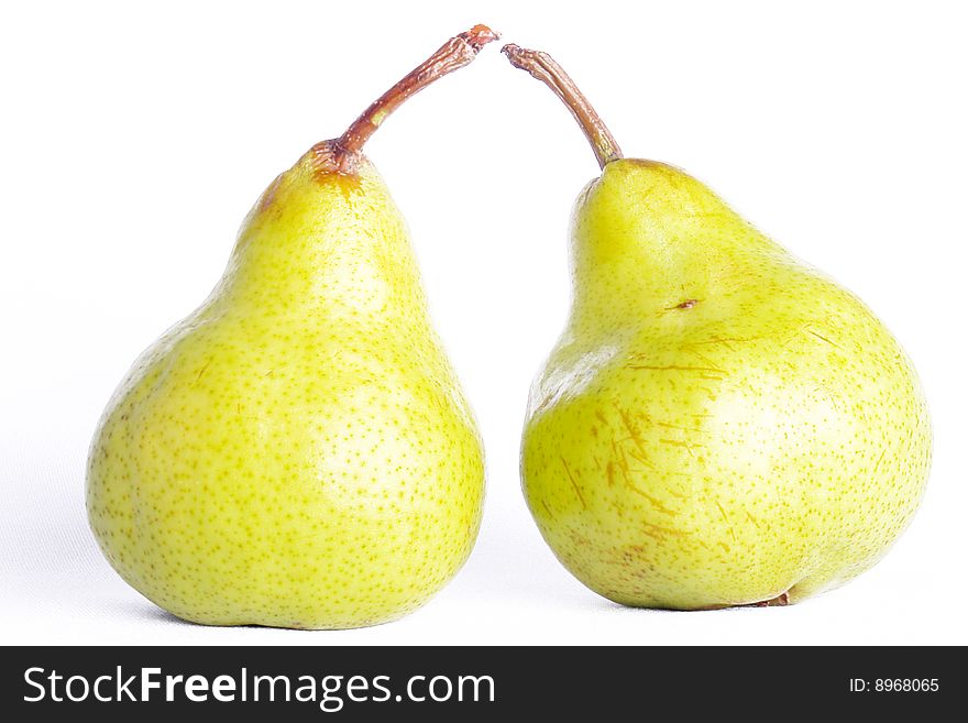 Two green pears on  white background. photo image. Two green pears on  white background. photo image