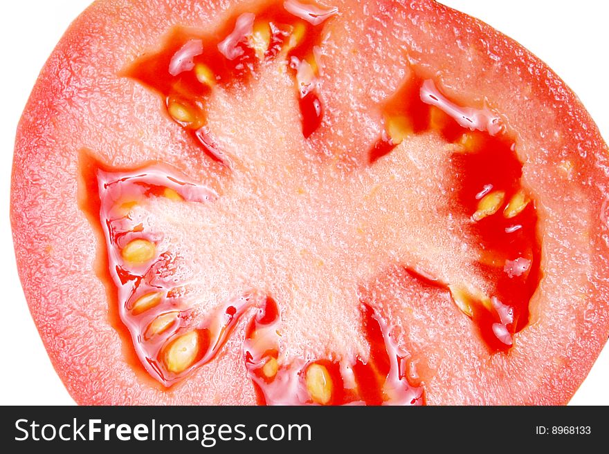 Red tomato cut texture on white background. Red tomato cut texture on white background