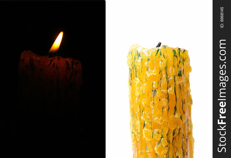 Candlelight on black and white backgrounds. two image. Candlelight on black and white backgrounds. two image