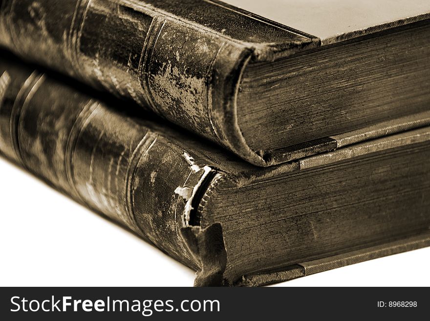 Two old books isolated on white background