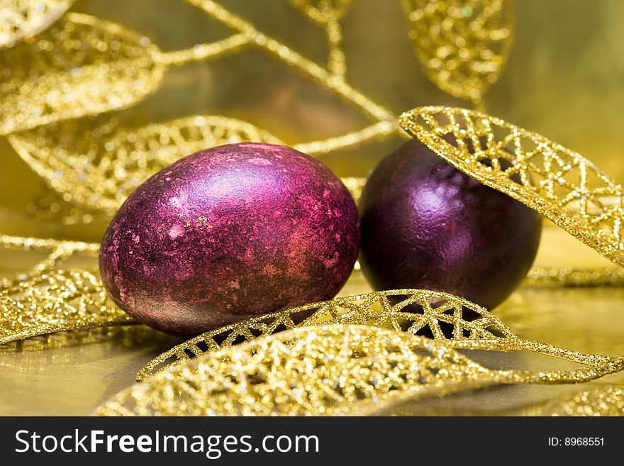 Easter eggs with golden leaves. Easter eggs with golden leaves
