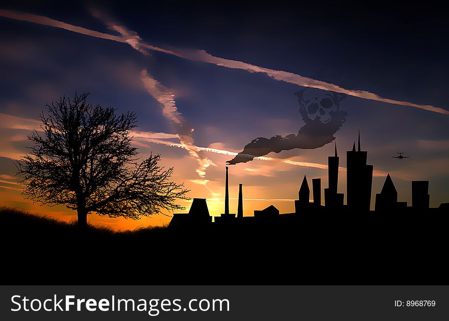 City Pollution Sunset Landscape Shape