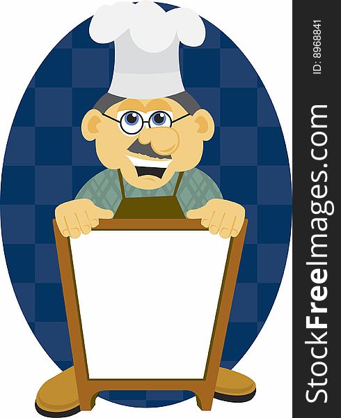 Illustration of a chef holding a blank sign. Illustration of a chef holding a blank sign.
