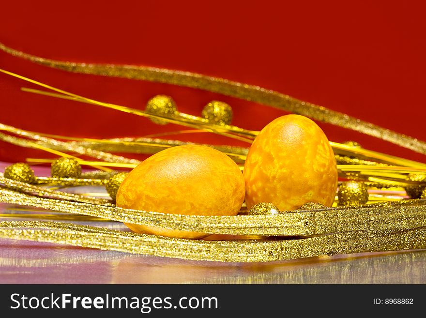 Easter eggs with golden leaves. Easter eggs with golden leaves