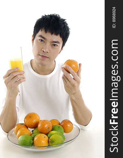 Asian young man with fruit. Asian young man with fruit