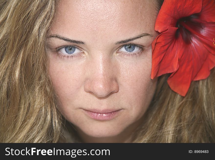 Portrait of lady with hibiscus in hair. Portrait of lady with hibiscus in hair