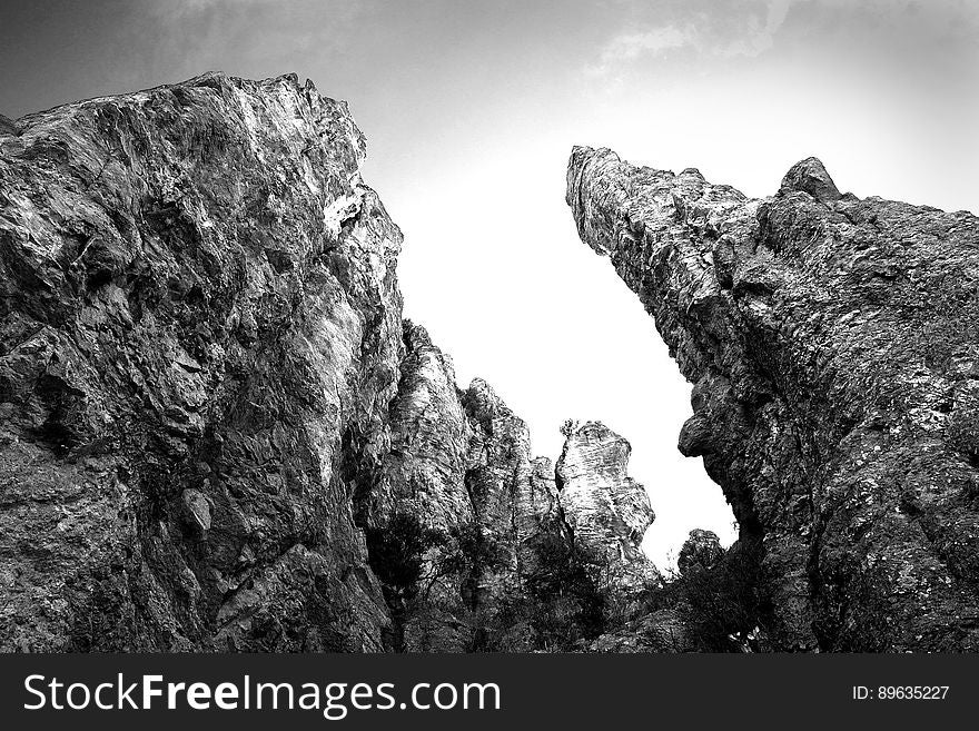Grayscale Photography of Rock Formation