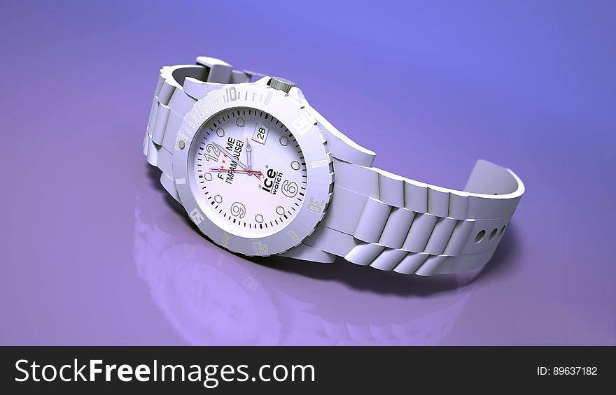 Close up of modern ICE wrist watch on purple. Close up of modern ICE wrist watch on purple.