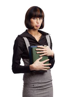 Injured Brunette Schoolgirl Hold Books In The Hand Royalty Free Stock Photography Injured Brunette Schoolgirl Hold Books In The Hand Royalty Free Stock Photography