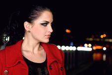 Brunette Walks On A Night City Royalty Free Stock Photos Brunette Walks On A Night City Royalty Free Stock Photos