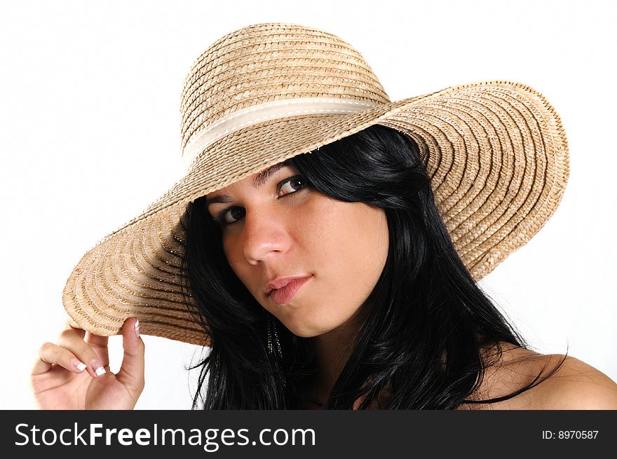 Portrait of young trendy fashion female wearing a hat. Portrait of young trendy fashion female wearing a hat