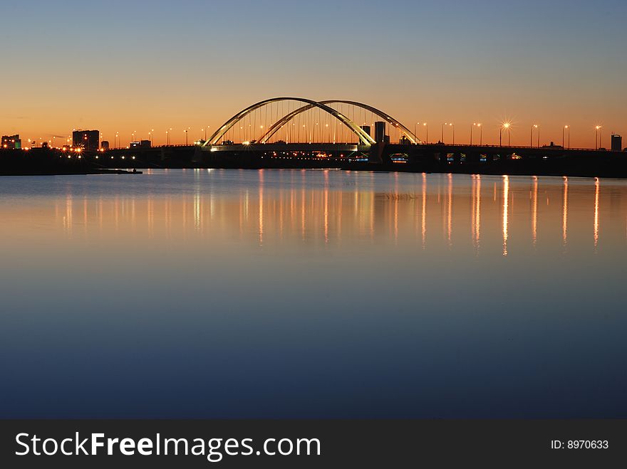 The long bridge on a sunset