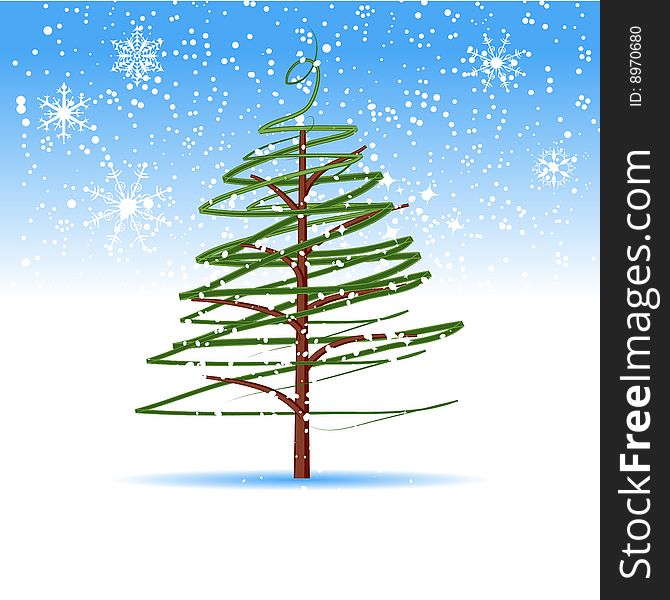 Christmas tree on winter - a vector illustration. Christmas tree on winter - a vector illustration