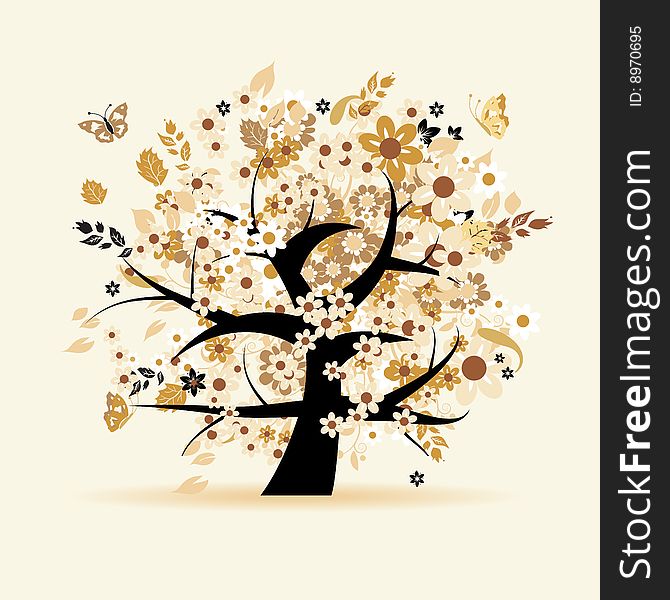 A beautiful floral tree - vector illustration. A beautiful floral tree - vector illustration.