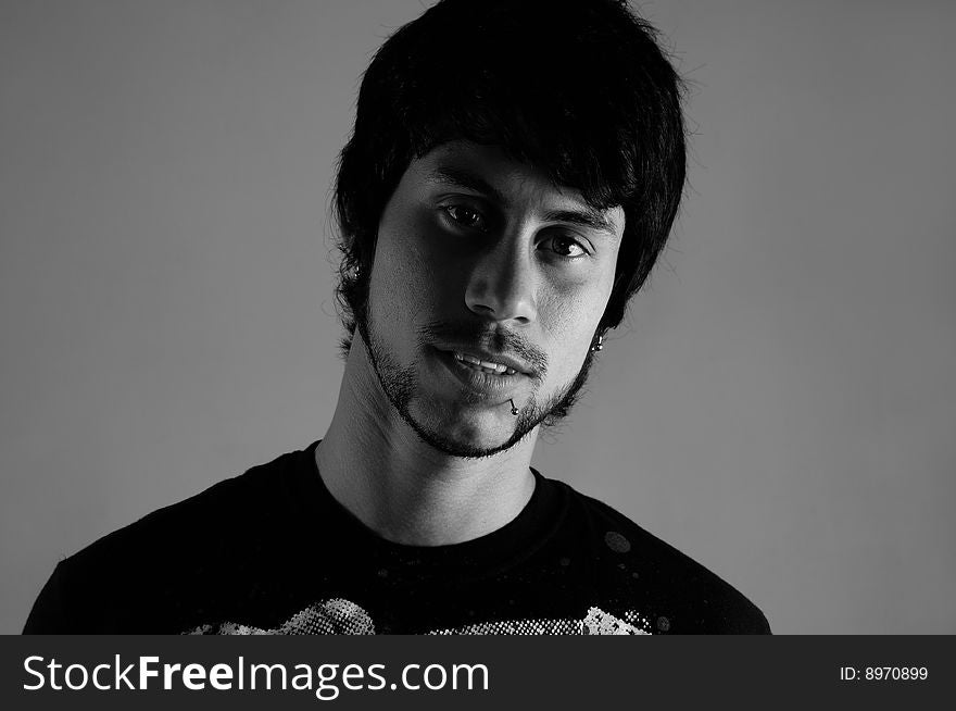 B&W portrait of young handsome hispanic man. B&W portrait of young handsome hispanic man