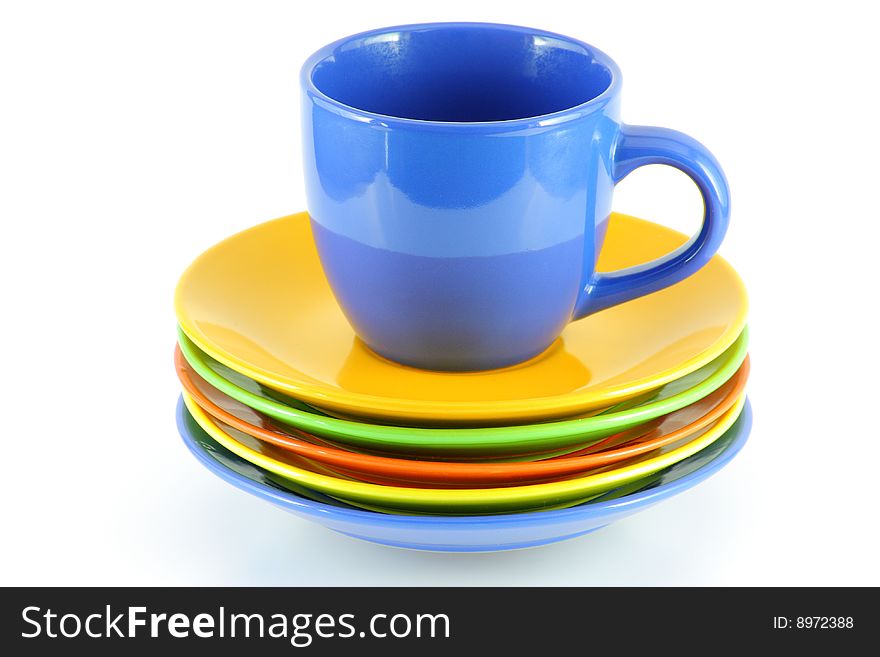 Blue cup, isolated over white board