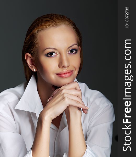 Portrait of young adult woman with health skin of face