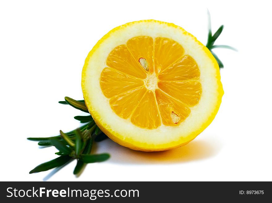 Close-up lemon on a white background