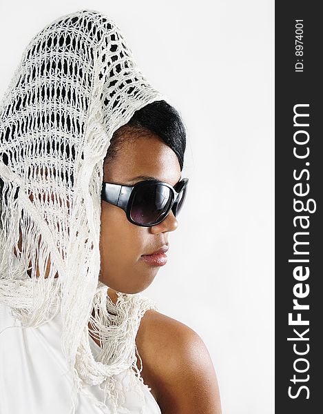 Portrait of young african american woman wearing sunglasses isolated. Portrait of young african american woman wearing sunglasses isolated