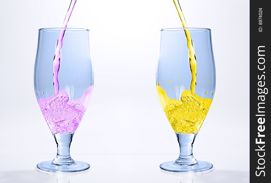 Two wine glasses with poured water. Two wine glasses with poured water