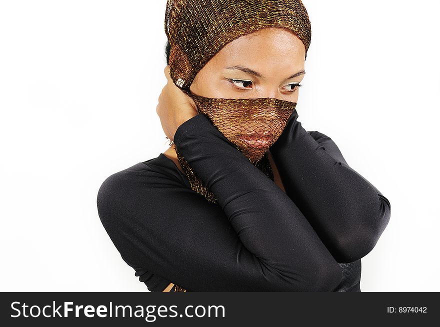 Portrait of young africn american model with veil over her face - isolated. Portrait of young africn american model with veil over her face - isolated