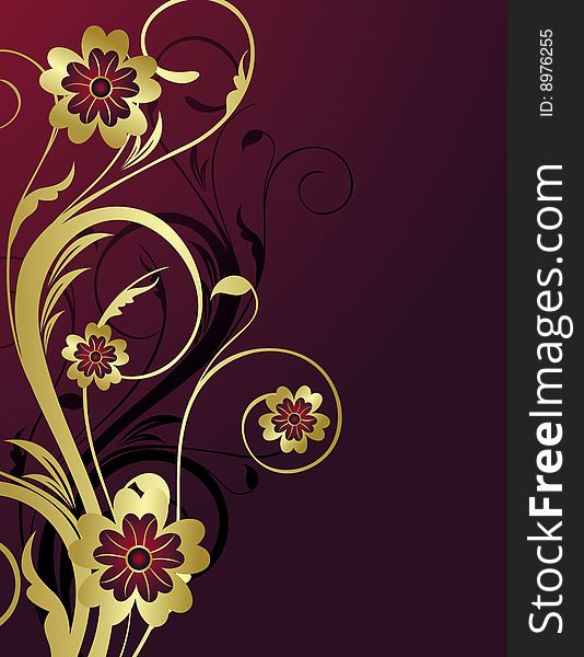 Golden floral background with flowers (vector)