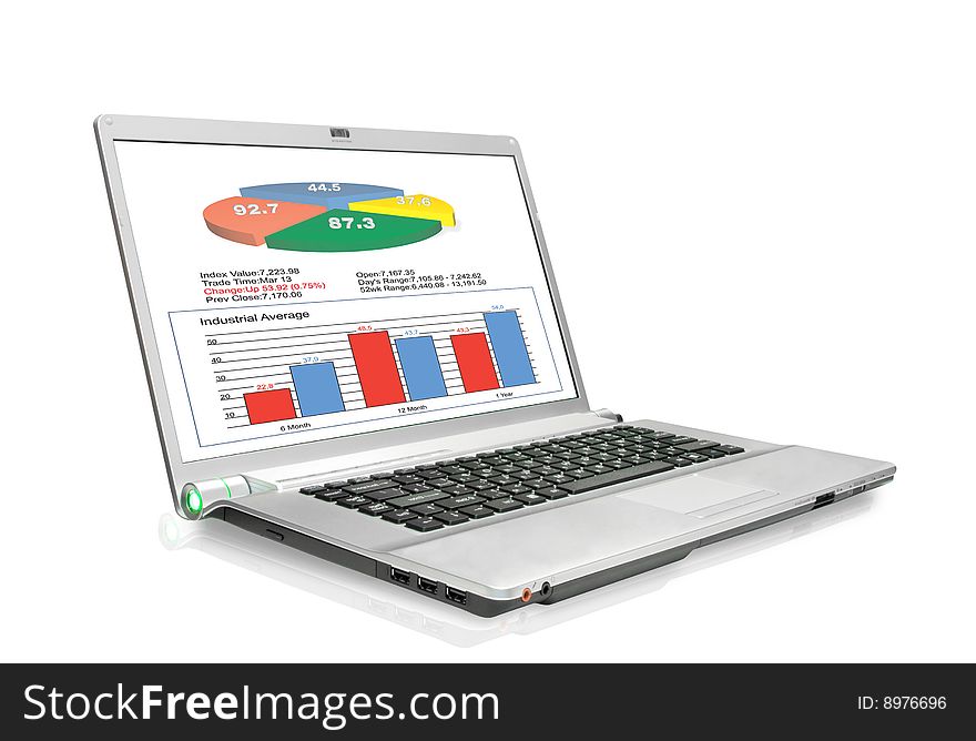 Laptop with finance image on screen