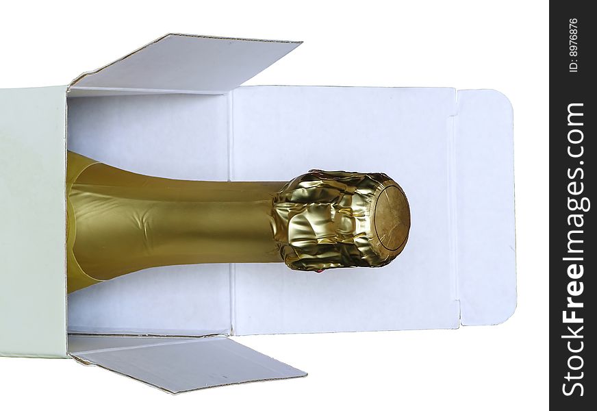 Bottle of a champagne in the open box