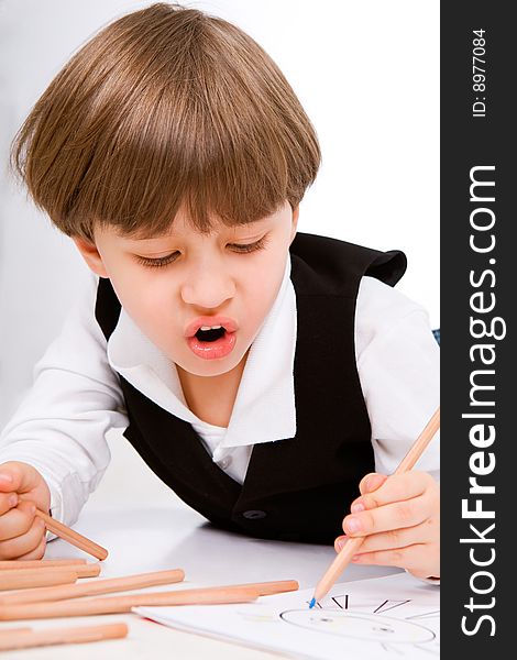 Adorable Little Boy With Pencil